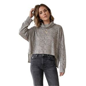 American Eagle Oversized Cropped Leopard Animal Print Thermal Turtleneck Size 2X